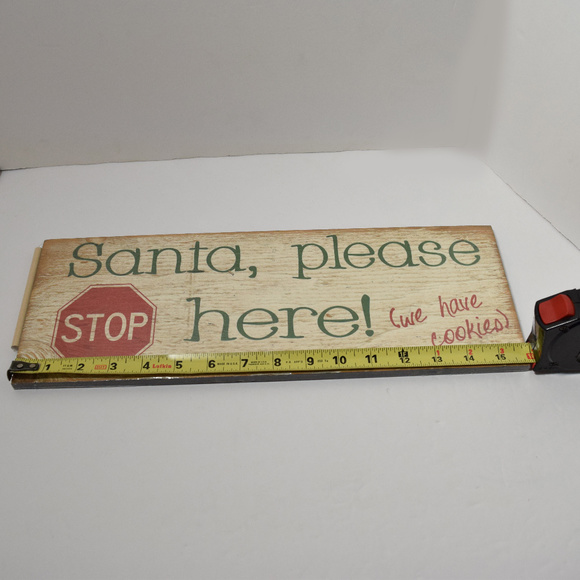 New Santa Please Stop Here We Have Cookies Wood Sign 16" x 5.75" Sealed Holiday - Picture 4 of 5